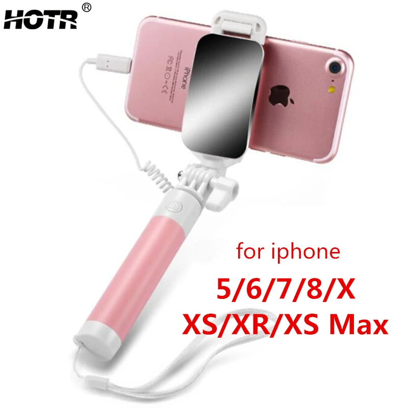Зеркало селфи Палка для iphone X XS XR Max проводной 6 6s 7 8 Plus Para Монопод Выдвижная