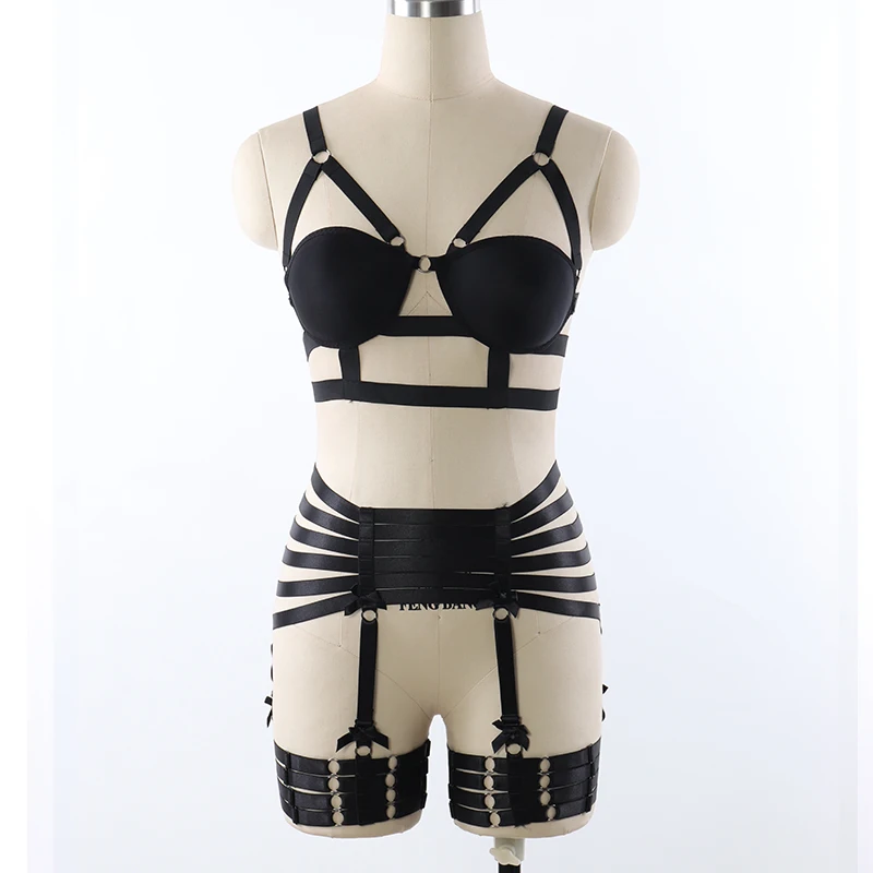 Черный эластичный бондаж для БДСМ с высокой талией комплект поясов чулок Нижнее