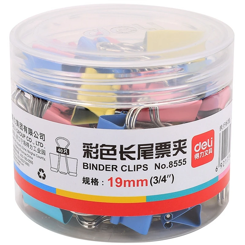 

40PCS/BOX Deli 8555 binder clips 3/4" (19mm) color clips paper documents clips