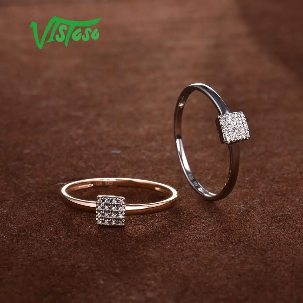 VISTOSO Pure 14K 585 розовое Белое золото сверкающий бриллиант тонкое квадратное кольцо для женщин юбилейное обручальное модное ювелирное изделие
