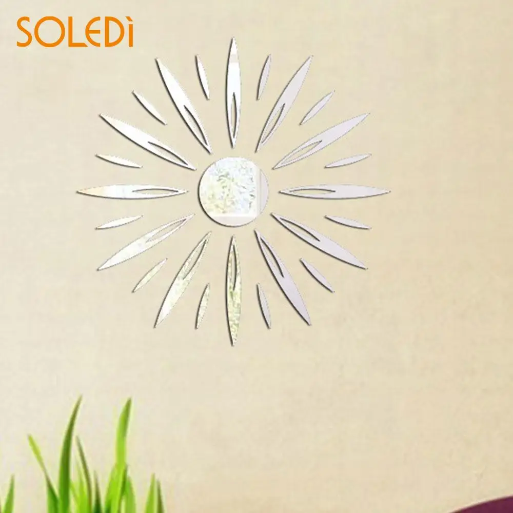 Съемные современные акриловые настенные наклейки 3D солнечные зеркальные