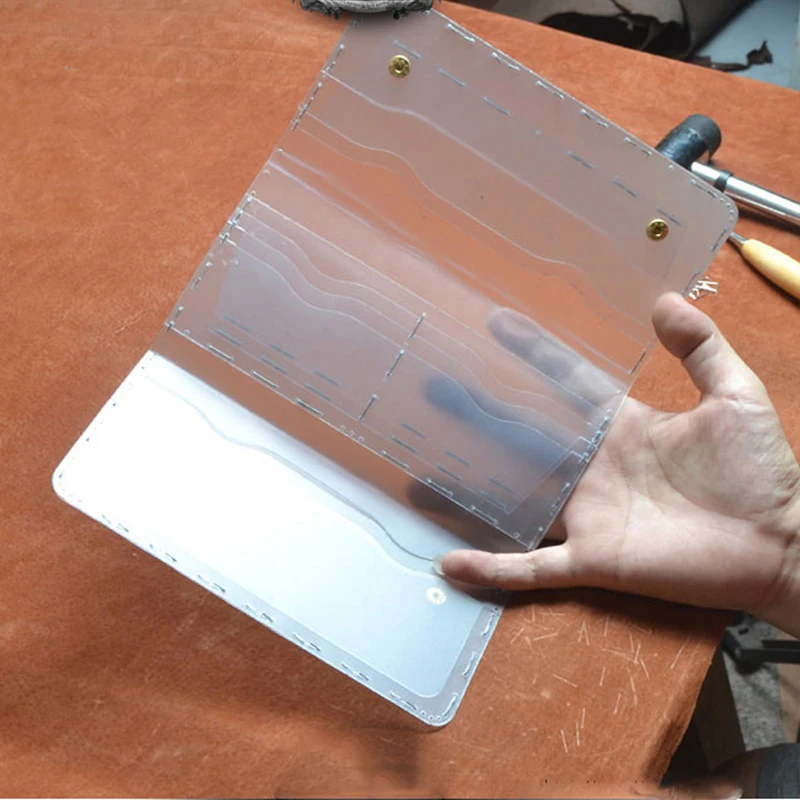 Прошитый узор ПВХ шаблон для DIY три сложенный длинный кожаный бумажник ручной