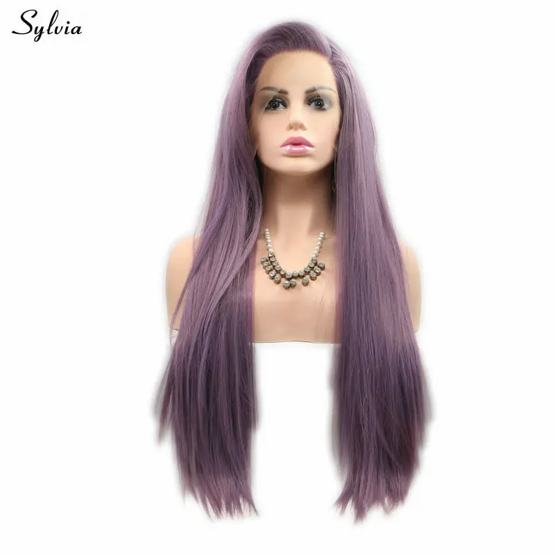 Sylvia 20-2" пастельный парик фиолетовый кружевной передний парик термостойкие синтетические волосы женские парики Шелковистые Прямые Вечерние парики для леди ежедневно