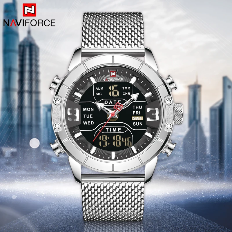 NAVIFORCE мужские часы Топ люксовый бренд Мужские Аналоговые Цифровые кварцевые с