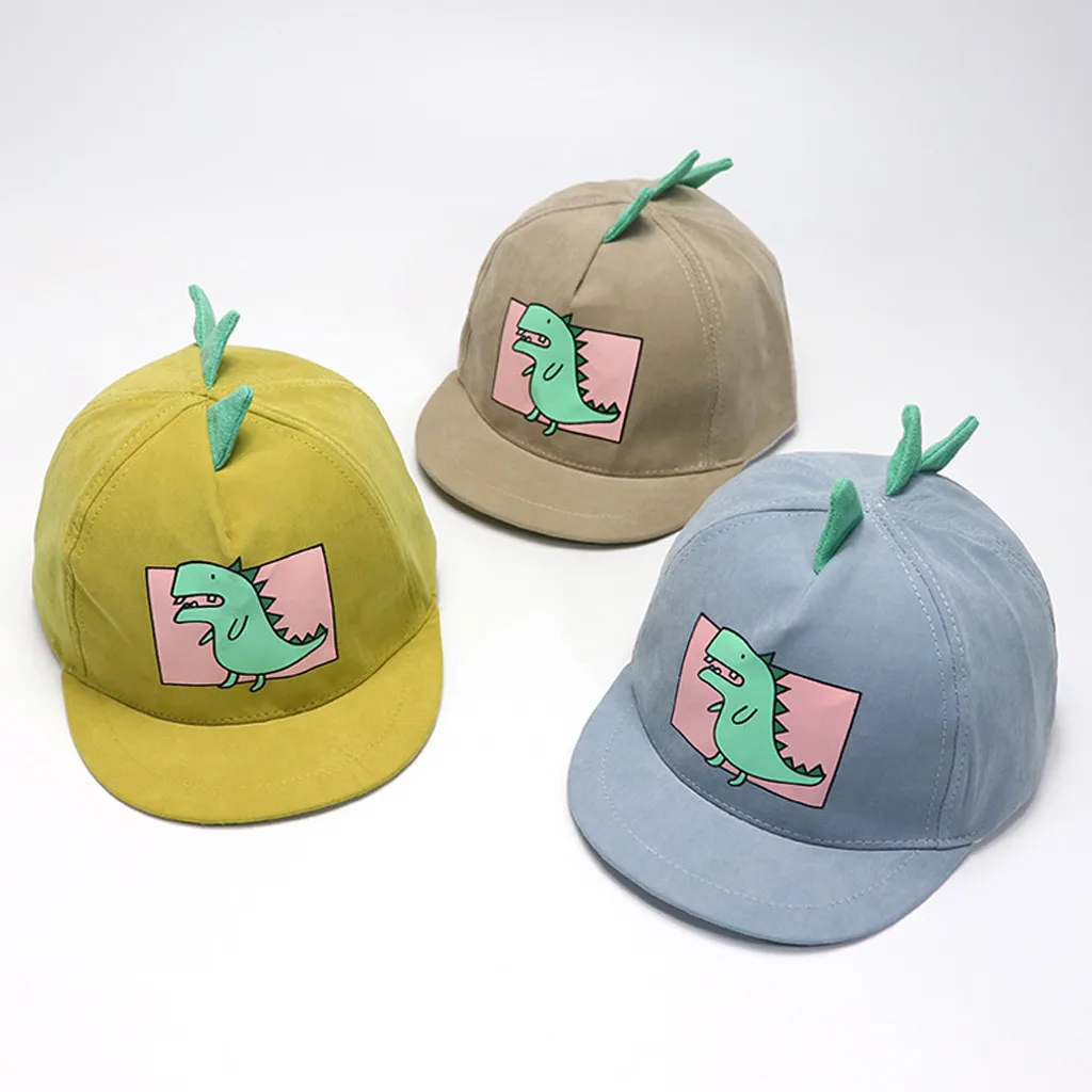 

2021 Soft Baby Boy Hats Soft Cotton Dinosaur Sunhat Eaves Baseball Cap Sun Hat Beret For Boys Girls Children's Hats Child Beanie