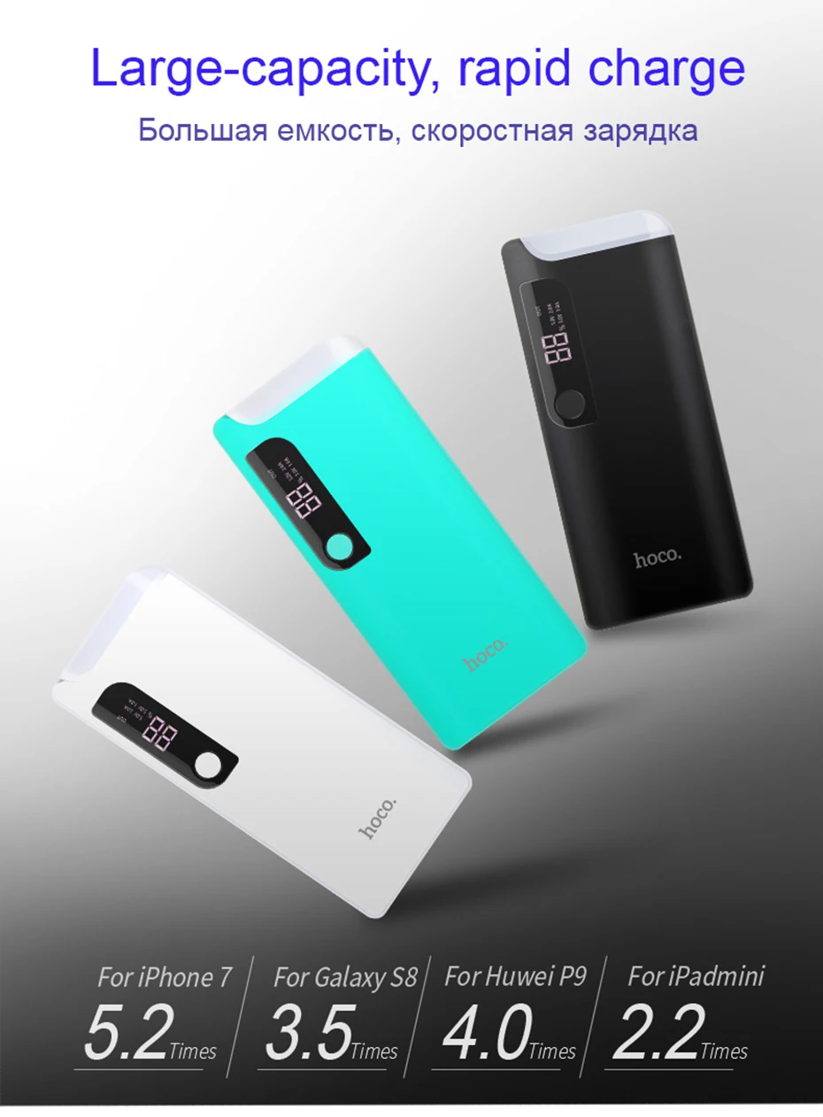 HOCO 15000 мАч 18650 USB внешний аккумулятор с светодиодный настольной лампой и источником питания портативный внешний аккумулятор Универсальное зарядное устройство для мобильного телефона