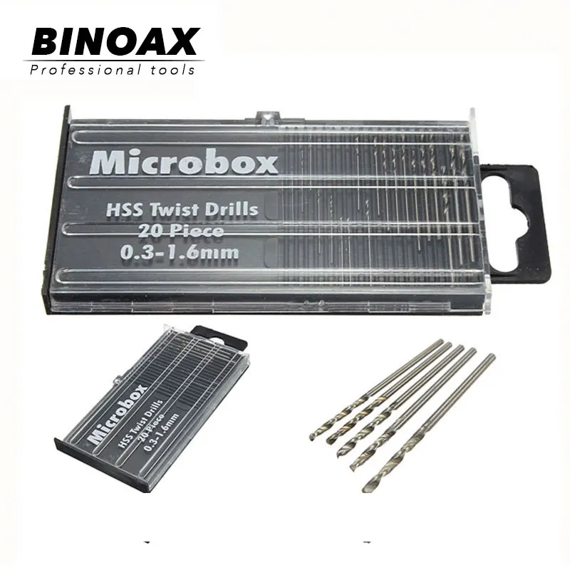 BINOAX 20 шт Мини-сверло Высокоскоростная сталь HSS микро-спиральное сверло набор 0,3 мм-1,6 мм Модель Ремесло
