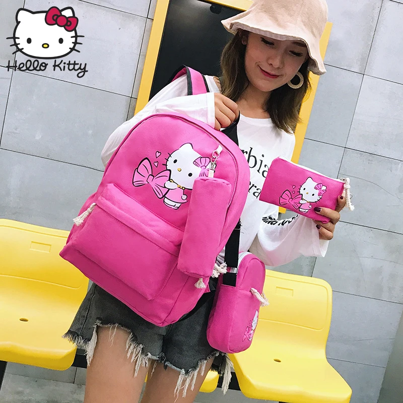 Hello kitty мультяшная сумка для девочек Кроссбоди 4 в 1 Детская тоут Холщовый плюшевый