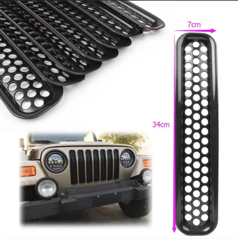 

Чехлы на переднюю решетку, сетчатый гриль для Jeep Wrangler TJ, 1998, 2000, 2001, 2002, 2003, 2004, 2005, 2006, 7 шт., 34 см * 7 см