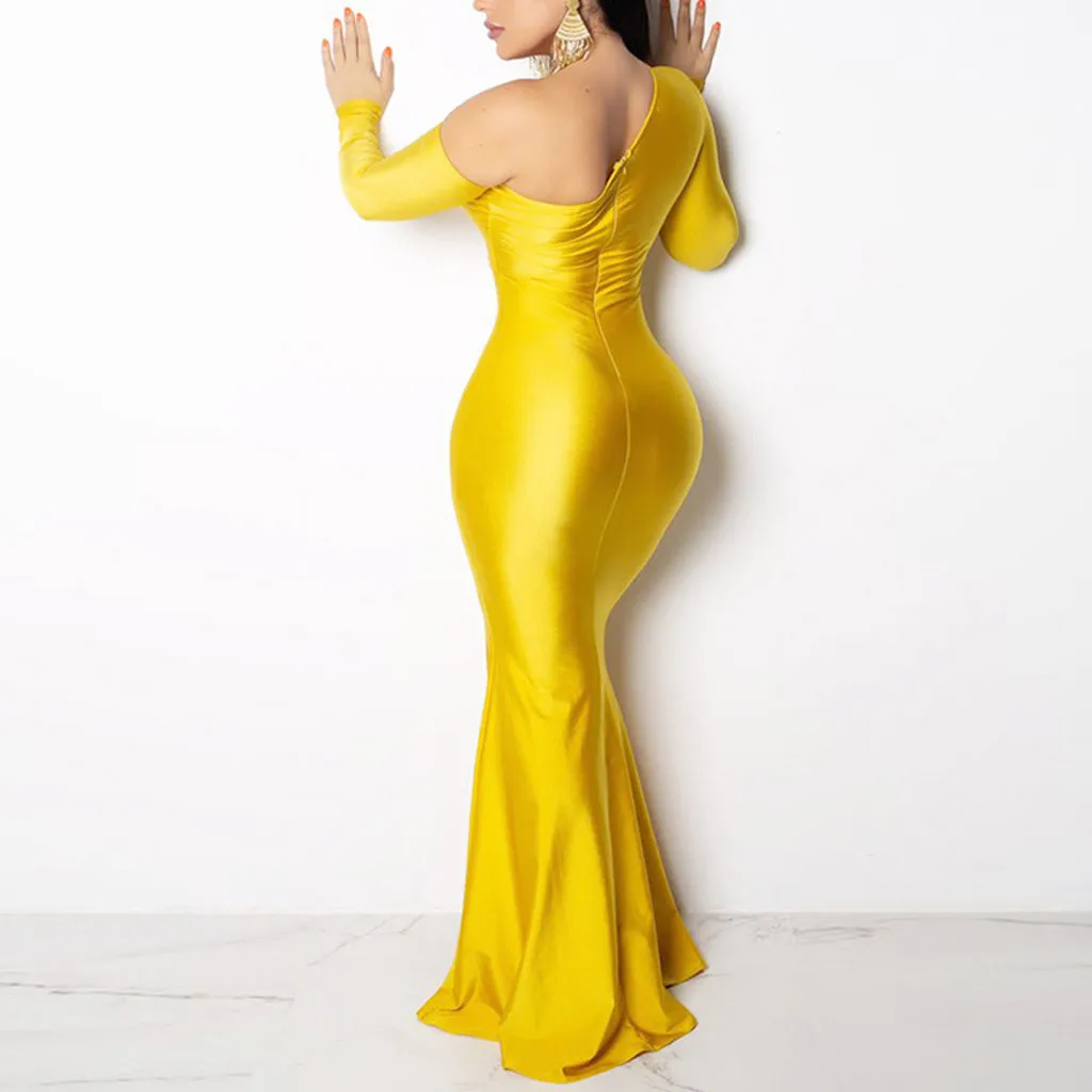 JAYCOSIN 2019 Women Sexy Deep V Long Sleeve Irregular Dresses Female Split Solid Color Maxi Bodycon Elegant Dress 626W | Женская одежда