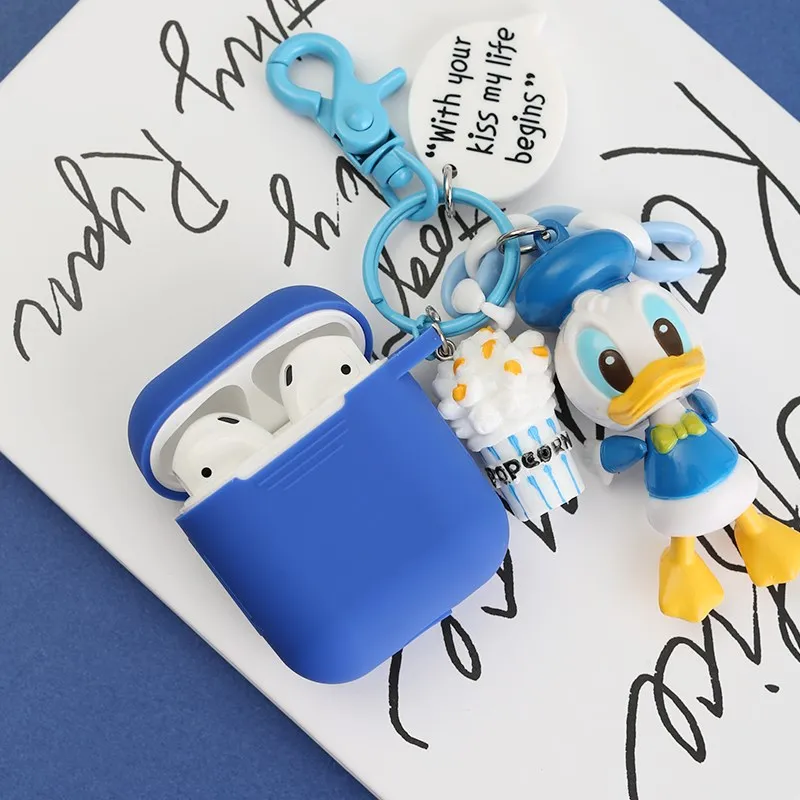 Милый силиконовый чехол для Apple Airpods, Bluetooth наушники Air Pods, аксессуары, защитный чехол, мультяшный Дональд Дак, Маргаритка, брелок