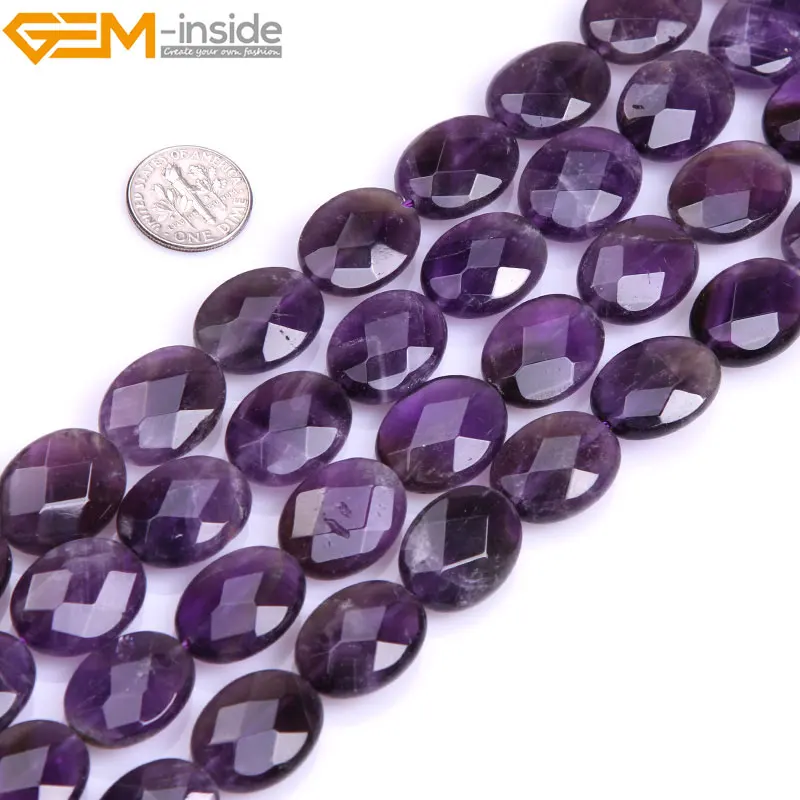 Gem-inside Selectable Size Natural Flat Oval Amethysts Faceted Beads For Jewelry Making Bracelet Necklace 15inch DIY Jewellery | Украшения