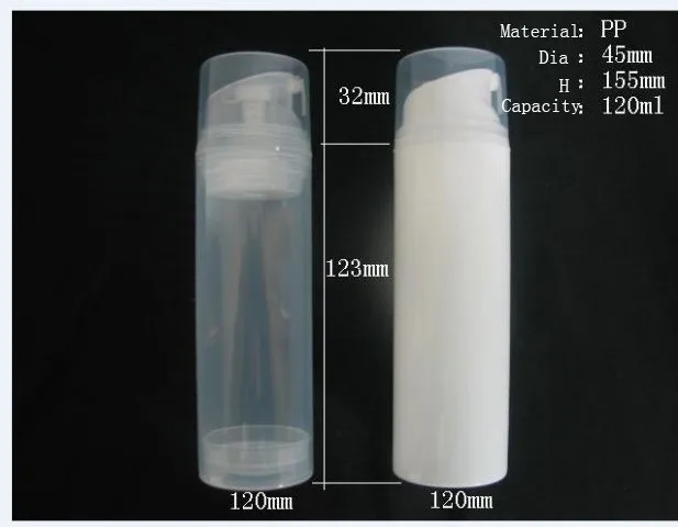 30pcs/lot PP 120ml airless bottle white clear color airless pump for lotion BB cream bottle vacuum bottle