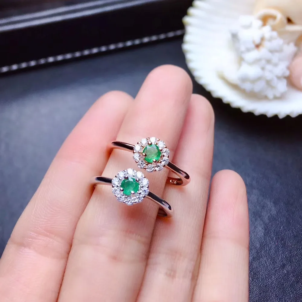 S925 серебро натуральный зеленый изумруд gem Кольцо с натуральными драгоценными камнями кольцо Модные Изящные маленькие круглые женщина Нарядная, для девочек подарок ювелирные изделия