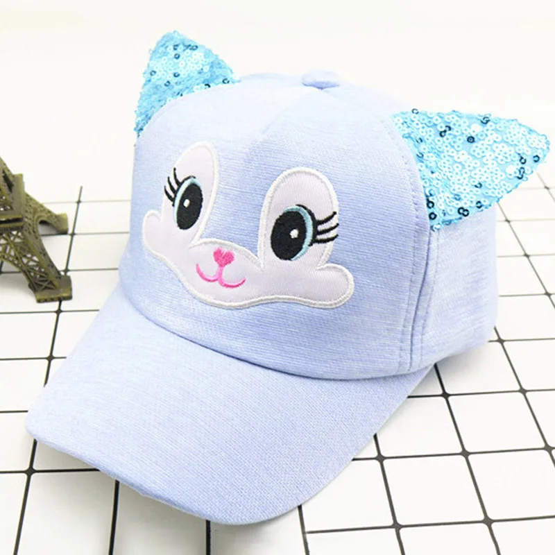 style 7 blue Модные детские бейсболки с блестками для девочек и мальчиков, Детская кепка с ушками, милые летние детские регулируемые кепки в стиле хип-хоп - Цвет: style 7 blue