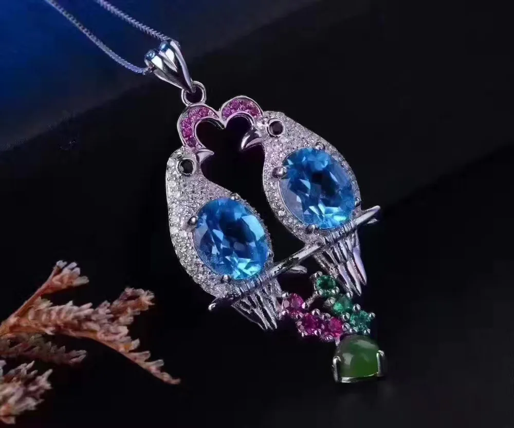 Женская Вечерние веска из серебра 925 пробы с натуральным голубым топазом|pendant blue