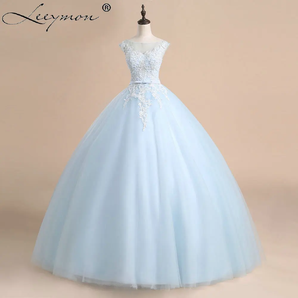 2017 New Arrival Ball Gown Quinceanera Dresses Lace Appliques Pearls for 15 years Girls Prom Dress Light Blue Party | Свадьбы и