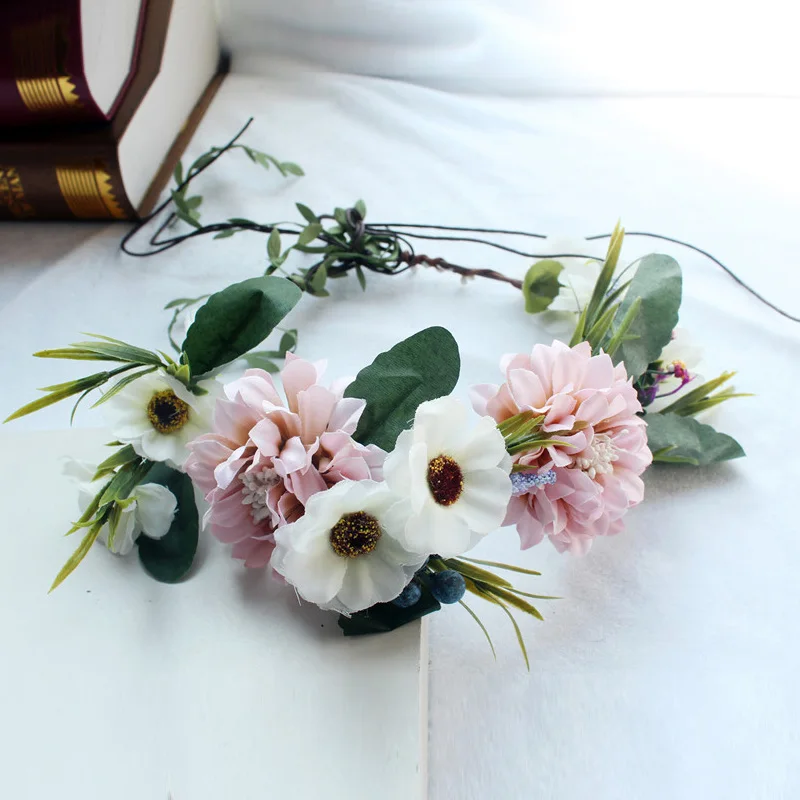 

Цветочный венок с хризантемами, свадебный головной убор для невесты, аксессуары для волос с цветами, свадебная корона, гирлянды, повязка на ...