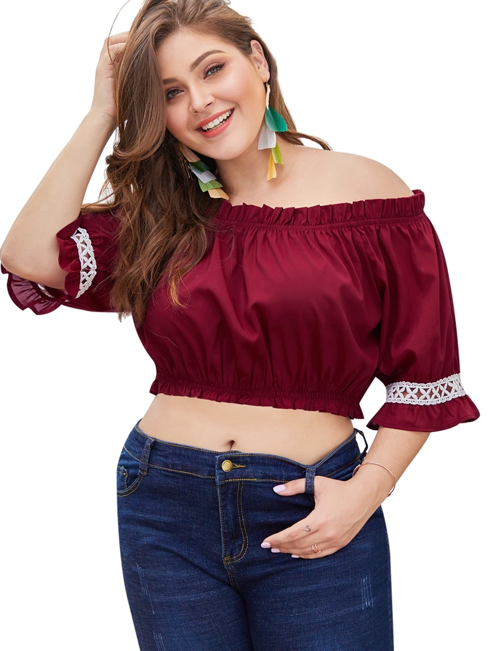 Кроп-топ с открытыми плечами большого размера | Женская одежда