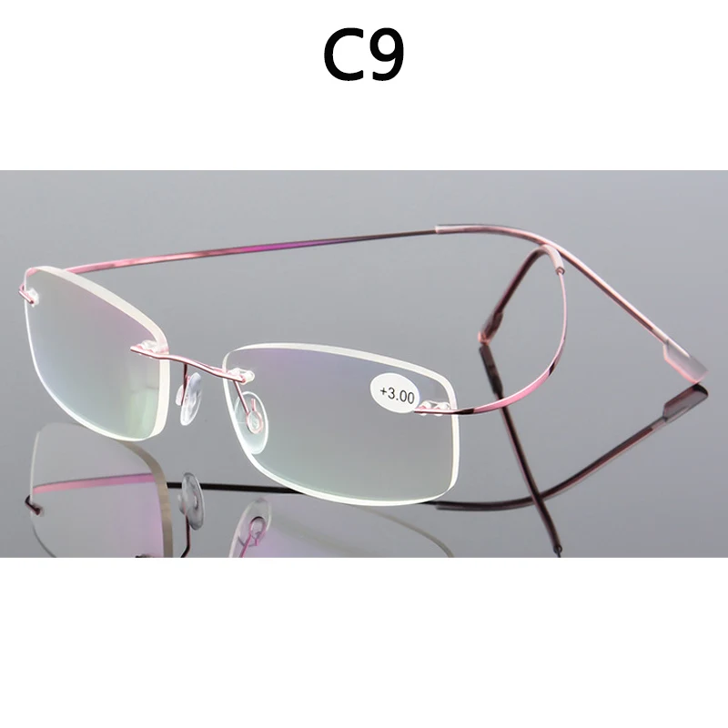 C9 BOYSEEN, без оправы, очки для чтения, мужские, титановый сплав, женские, квадратные очки, пресбиопические, без оправы, очки+ 1,0+ 1,5+ 2,0+ 2,5 - Цвет оправы: C9