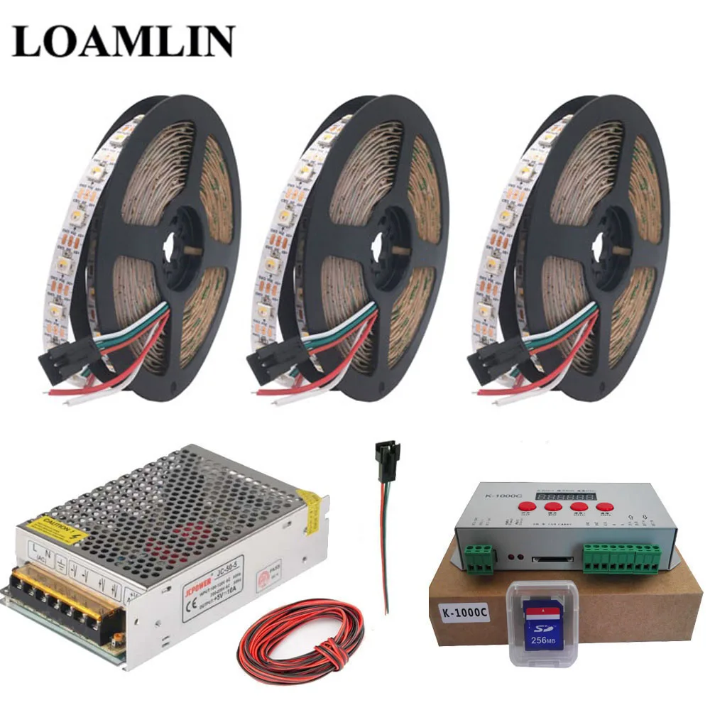 15m SK6812 RGBW светодиодный светильник лента K-1000C(T-1000S Обновлено) RGB Led 2048 пикселей контроллер DC5V светодиодный трансформатор - Испускаемый цвет: 15m