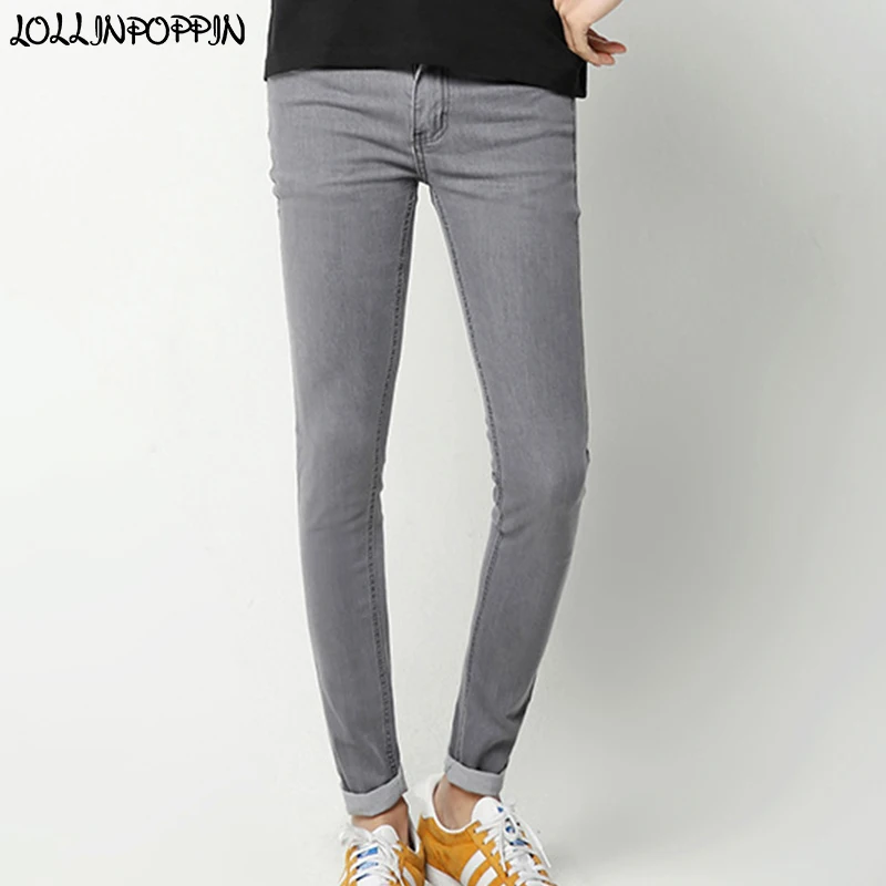Мужские узкие джинсы деним серые эластичные корейская мода 2019|mens grey skinny jeans|grey
