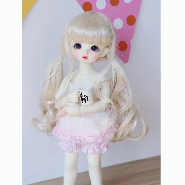 Allaosify волос 1/3 1/4 1/6 1/8 bjd парик имитация мохер двойной хвост длинные волос, волнистые, волосы для куклы - Цвет: Белый