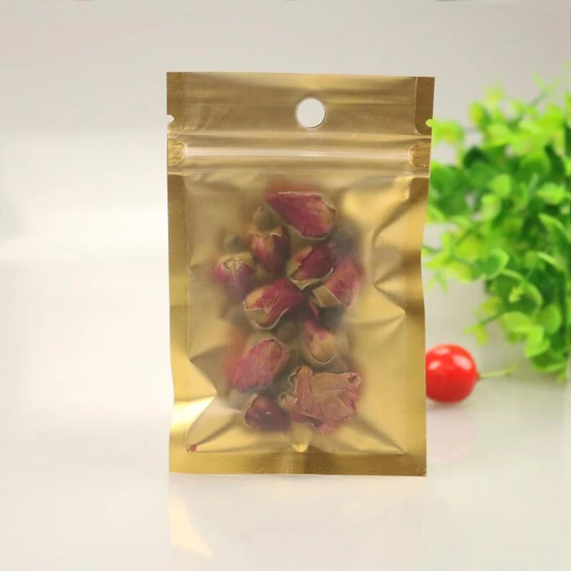 100 шт. золото Ясно Алюминий Фольга мешок самостоятельно уплотнение на молнии Ziplock