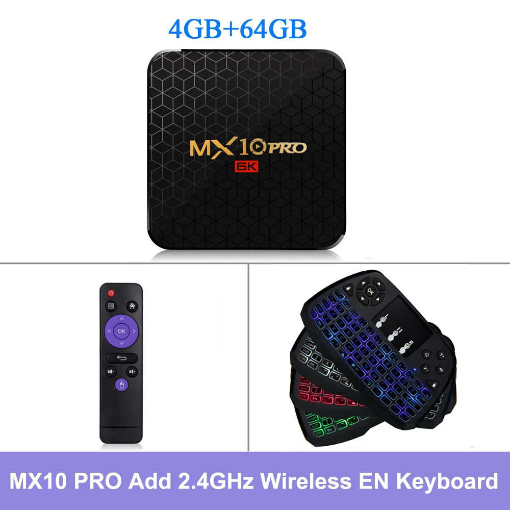 4GB 64GB EN Keyboard MX10 PRO tv Box Android 9,0 4 Гб ОЗУ 32 ГБ/64 Гб ПЗУ 2,4 г WiFi Allwinner H6 UHD 4 K умный медиаплеер USB3.0 H.265 VP9 телеприставка - Цвет: 4GB 64GB EN Keyboard
