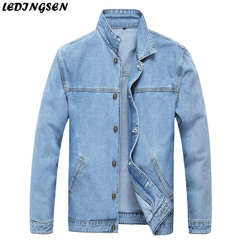 LEDINGSEN новые дизайнерские синие панк джинсовые куртки для мужчин Vinage Slim Fit