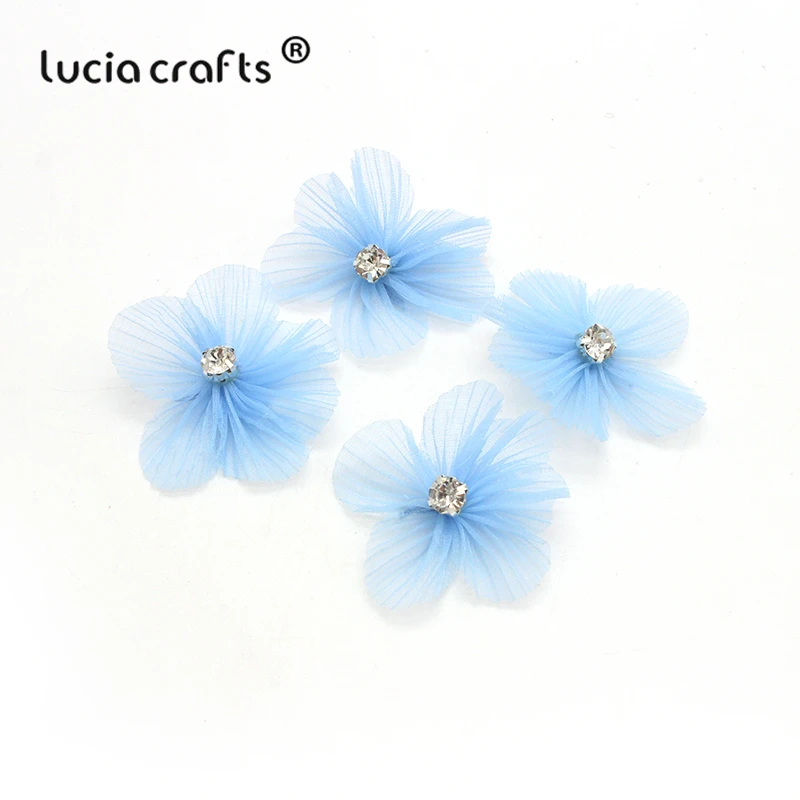 Lucia crafts 12 шт. 50 мм Снежинка пряжа цветок со стразами бантики головные уборы DIY