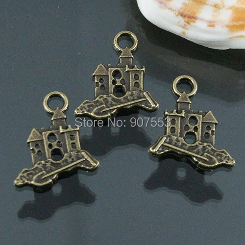 

40pcs antiqued bronze color 2sided castle design charms EF0668