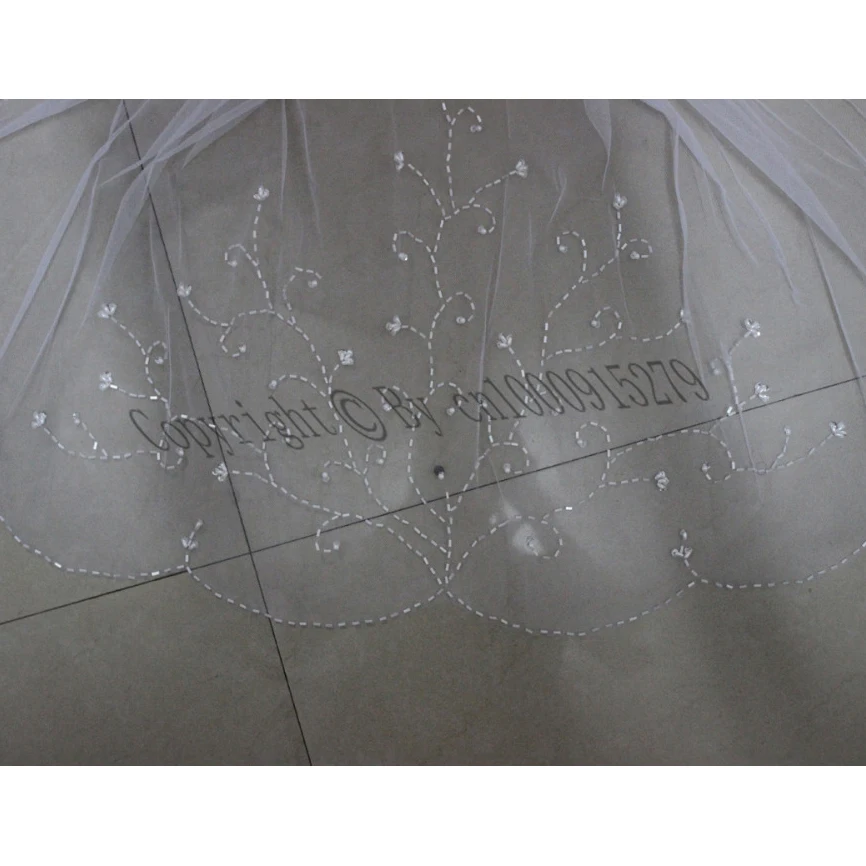 

2 Layers Handmade ivory White bridal vail Beaded Wedding Accessories Veil Trim Elbow With Comb