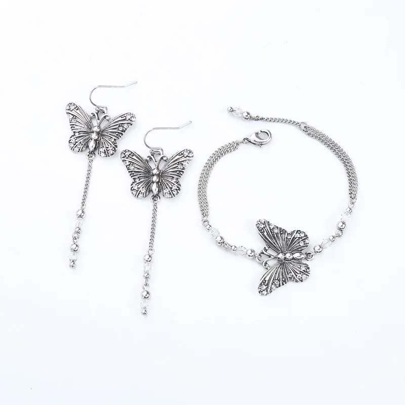 Винтажные Ювелирные наборы серебристого цвета Бохо бабочки кристаллический