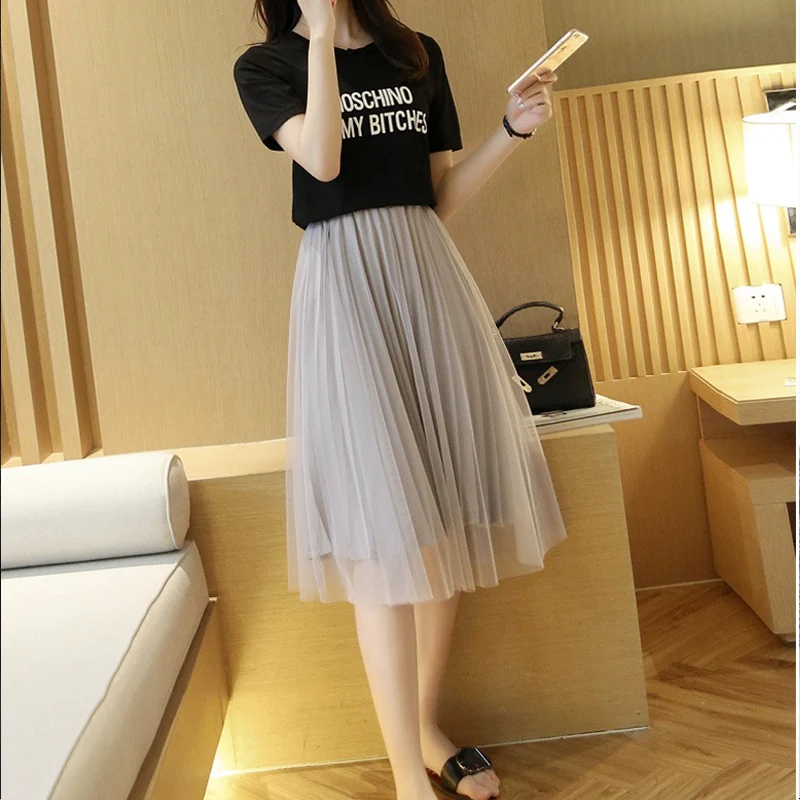 Женская юбка 2017 летняя длинная сетчатая макси фатиновая пачка 3 вида цветов Mujer