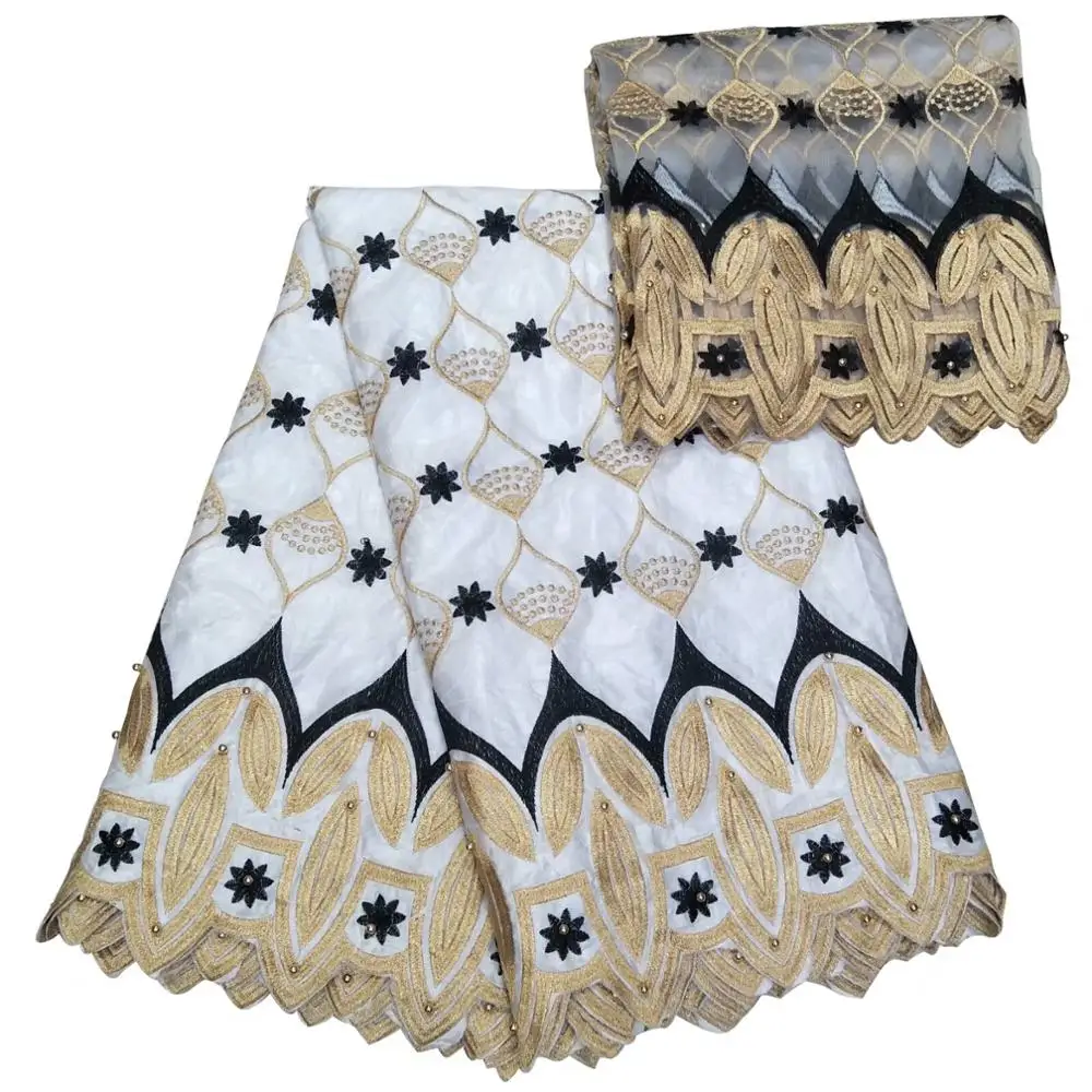 Белый Базен Riche Getzner 2018 Высокое качество африканская кружевная вышитая ткань с