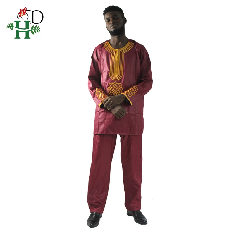 H & D 2019 Мужская традиционная африканская одежда bazin riche hombres camisa con pantalones bordado camiseta