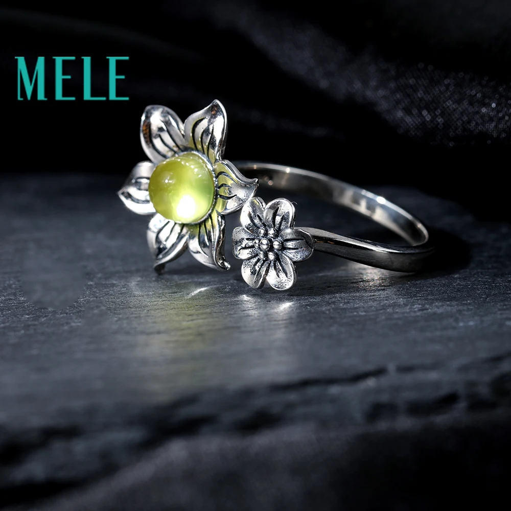 Natural yellow prehnite 925 sterling silver rings for women.6mm round cut gemstone cute flowers shape fashion and trendy | Украшения и