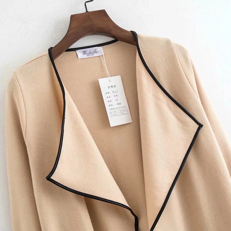 Женский трикотажный кардиган Длинный мягкий свитер цвета хаки весна-осень 2019 |