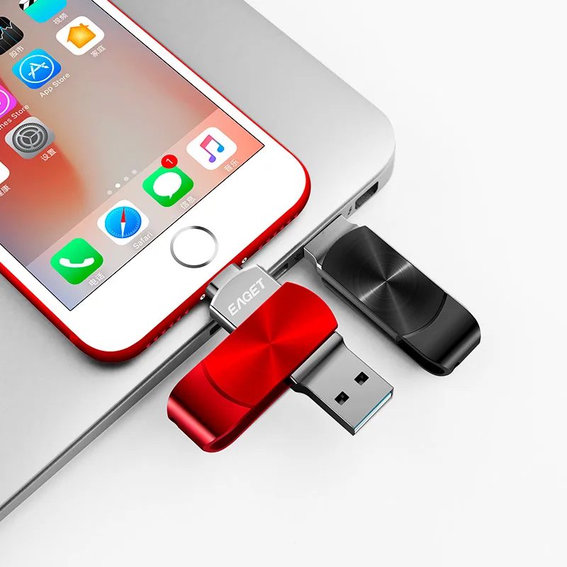 Eaget I66 OTG USB флеш накопитель 64 Гб 128 ГБ 3 0 Флешка шифрование MFI металлический для iPhone