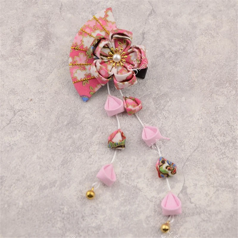 

Creative Handmade Flower Cloth Headdress Japanese Kimono Classical Tassel Hair Accessories Girls Lovely Hairpin Flowers Headwear