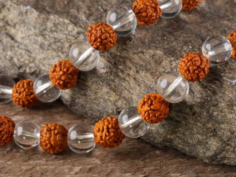 108 Mala Beads рудракша бусина и Прозрачное кварцевое ожерелье с кисточкой 8 мм круглые