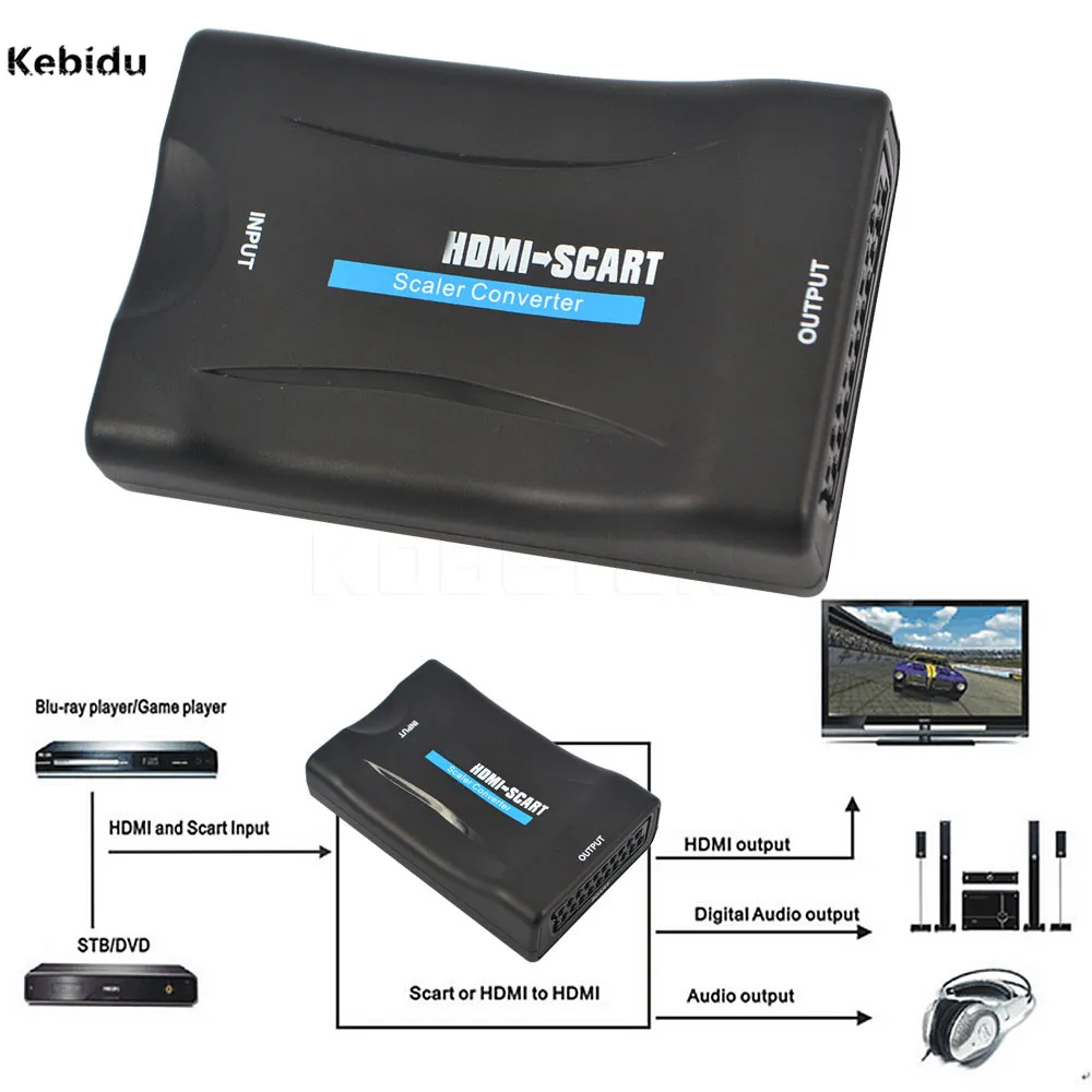 Адаптер сигнала kebidu AV HD приемник ТВ DVD 1080P HDMI-совместимый для SCART Видео Аудио