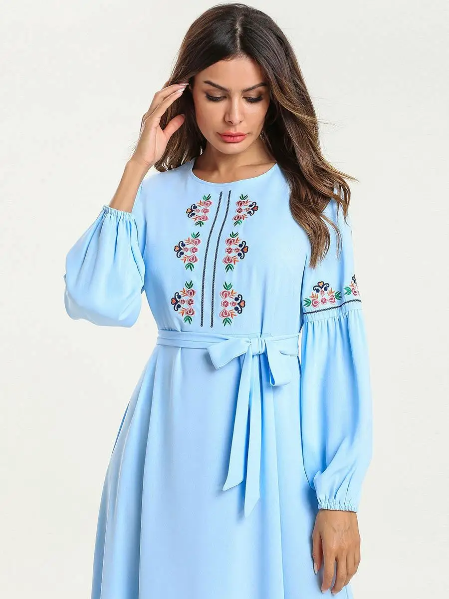 Мусульманское арабское платье Abaya женское винтажное макси с длинными рукавами и