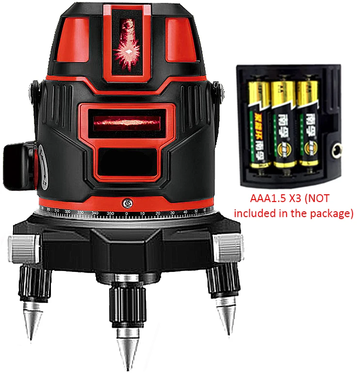 Зеленый/красный самовыравнивающийся лазерный уровень с 5 линиями и 6 точками