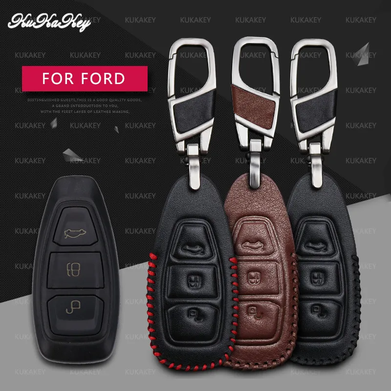 KUKAKEY кожаный чехол для автомобильного ключа Ford Mondeo Fiesta Focus титановый умный пульт