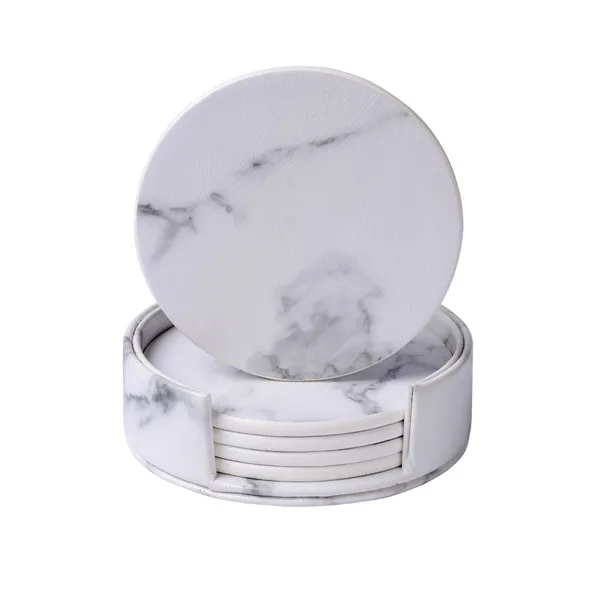 white round Креативная подставка для стаканов из искусственной кожи Мраморная Подставка для стаканов, напитков, кофейных чашек, чайных подушечек, обеденных столов, столовых приборов, черного и белого цветов, шикарное украшение 6 шт - Цвет: white round
