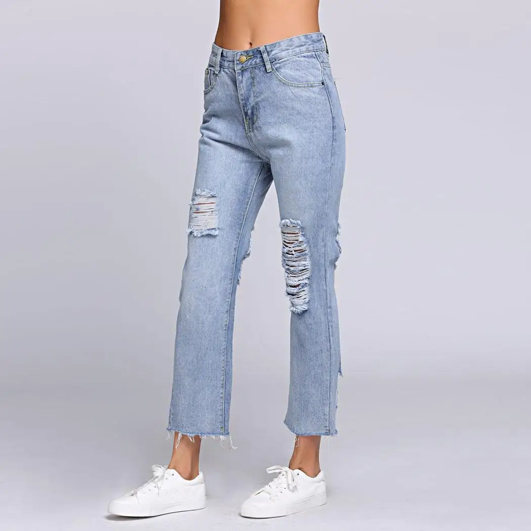 Тонкая талия Distressed Mid ботильоны Длина джинсы | Женская одежда
