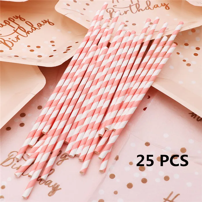 25pcs Straws OurWarm день рождения одноразовая посуда бумажные чашки блюдце салфетка подарки девушки розовый одноразовые украшения для праздника на день рождения - Цвет: 25pcs Straws