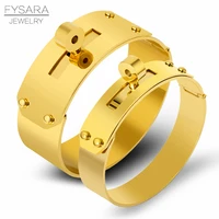 fysara 21mm12mm big wide button bracelet bangle for men women brand rock jewelry pulseiras stainless steel manchette